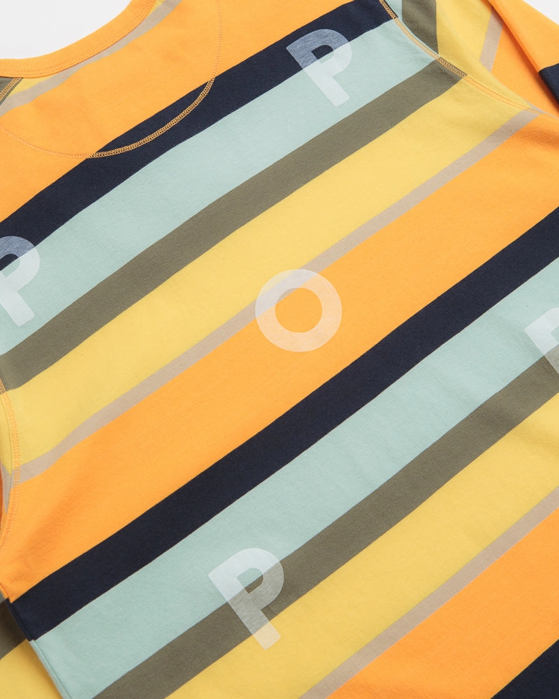 Pop Trading Company Striped Logo Long Sleeve T-Shirt - Yellow / Multicolour Trendy Top