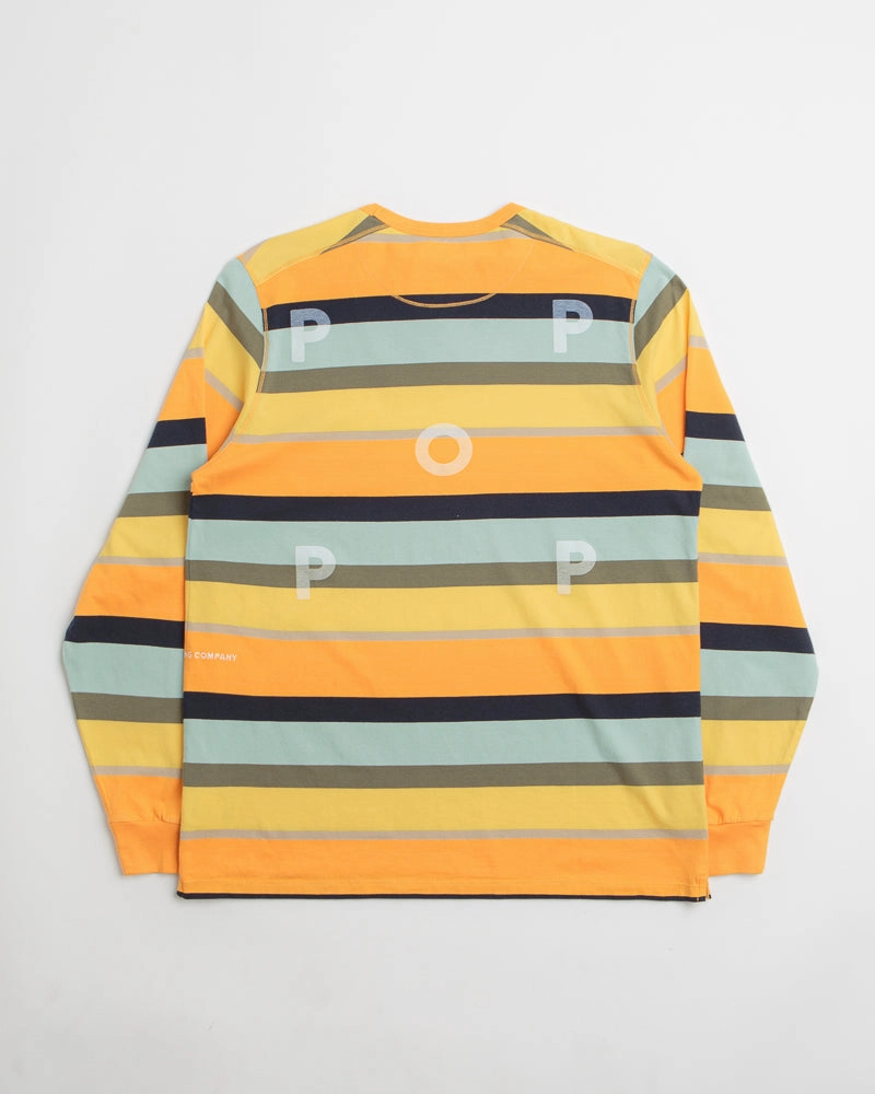 Sleek Design QuickDry Pop Trading Company Striped Logo Long Sleeve T-Shirt - Yellow / Multicolour