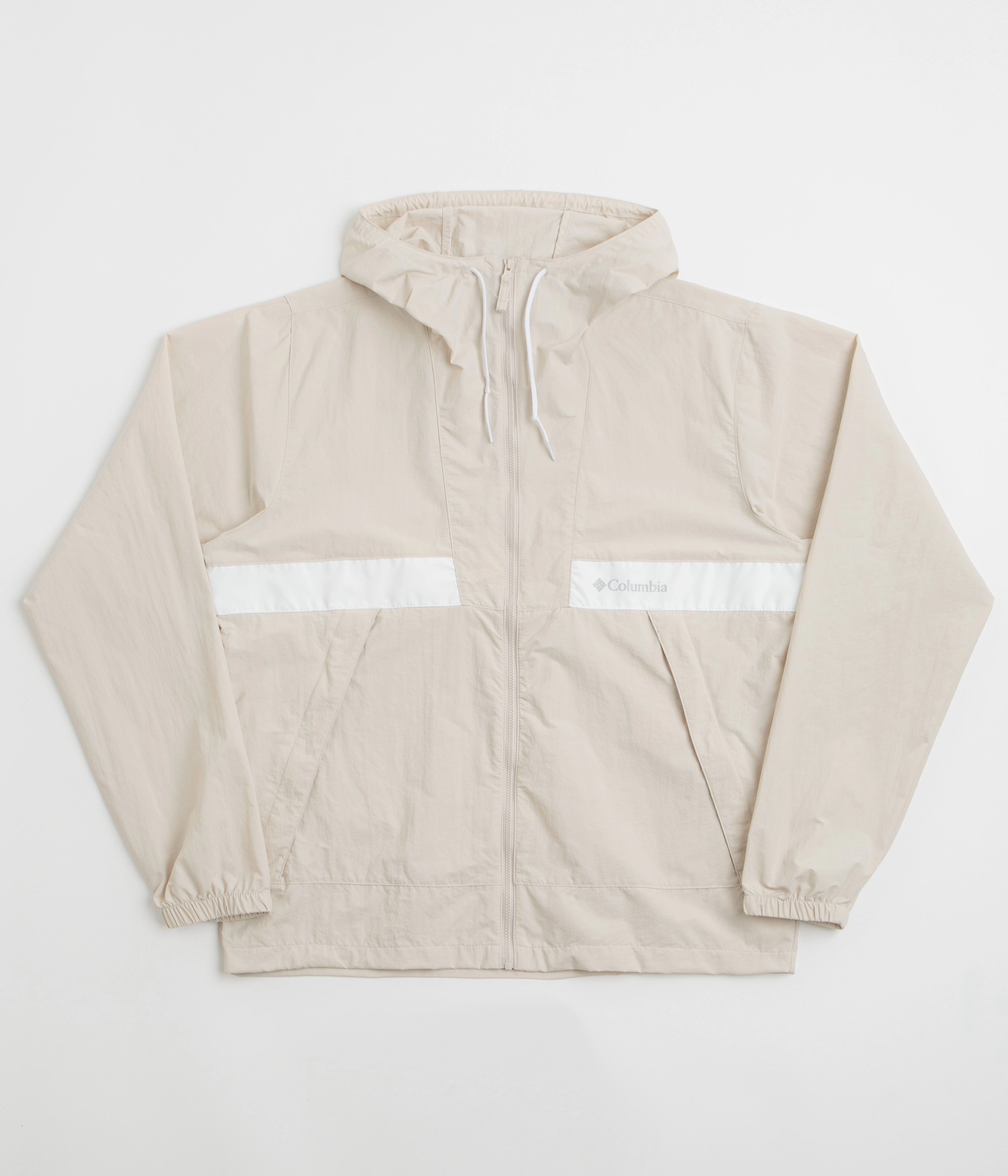 Columbia Spire Valley Hooded Windbreaker Jacket - Dark Stone / White Reflective Safety Details Under Shell