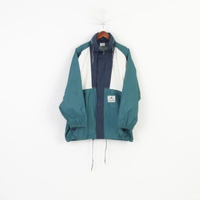 Active Blue Marlin Men L Jacket Green Vintage Lightweight Nylon Waterproof Hooded Full Zipper Top Alpine Style