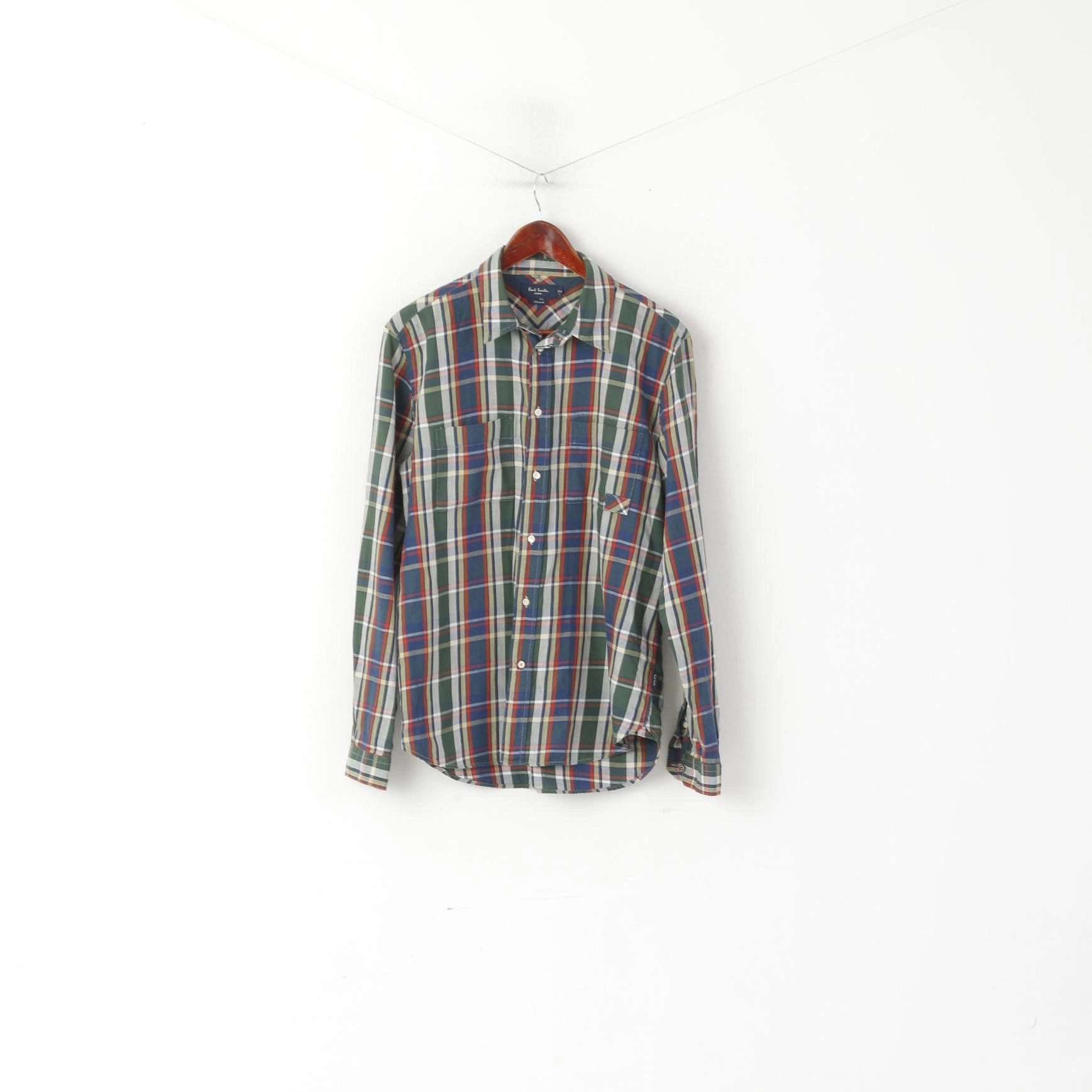 Anniversary Celebration Classic Color Paul Smith Jeans Men L Casual Shirt Green Check Cotton Classic Fit Long Sleeve Top