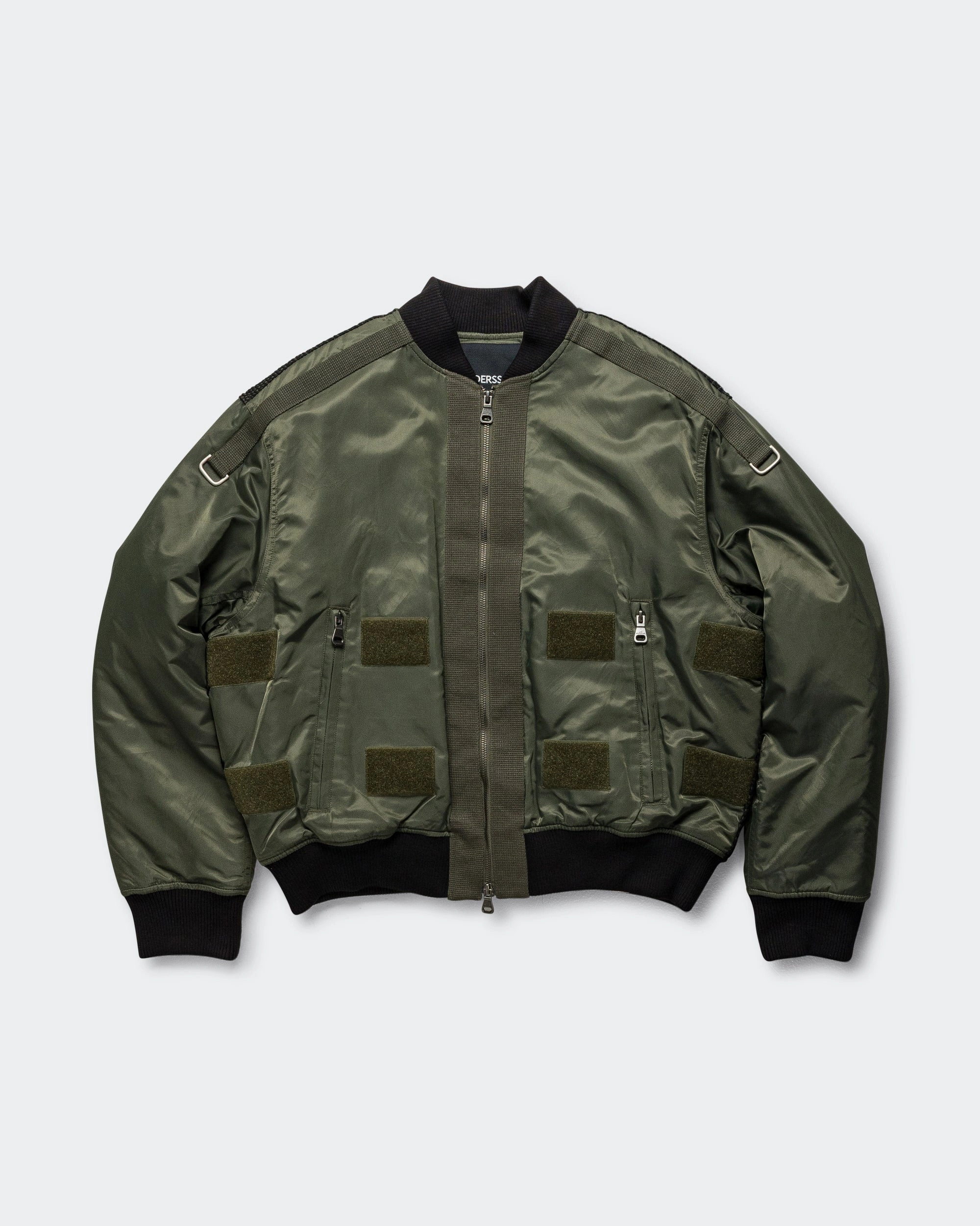 Flight Layered Washed Bomber Jacket - Khaki Green Noise Free Zipper Waist String