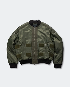 Flight Layered Washed Bomber Jacket - Khaki Green Noise Free Zipper Waist String