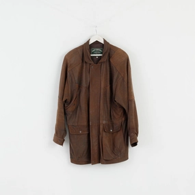 Confection Vetements Men 3 L Jacket Brown Leather  Full Zipper Shoulder Pads Top Convertible Collar Style