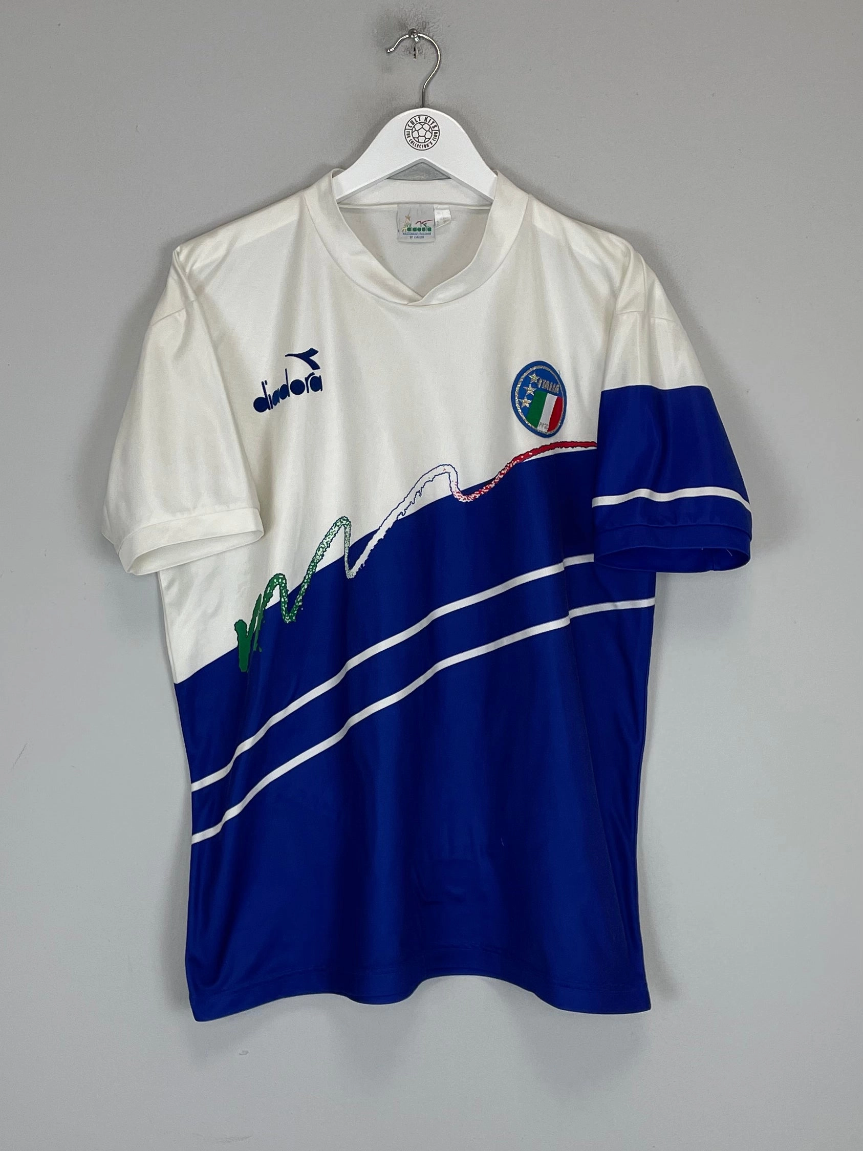 1990/92 ITALY TRAINING SHIRT (XL) DIADORA Non Chafing Edges Wind Resistant Coating