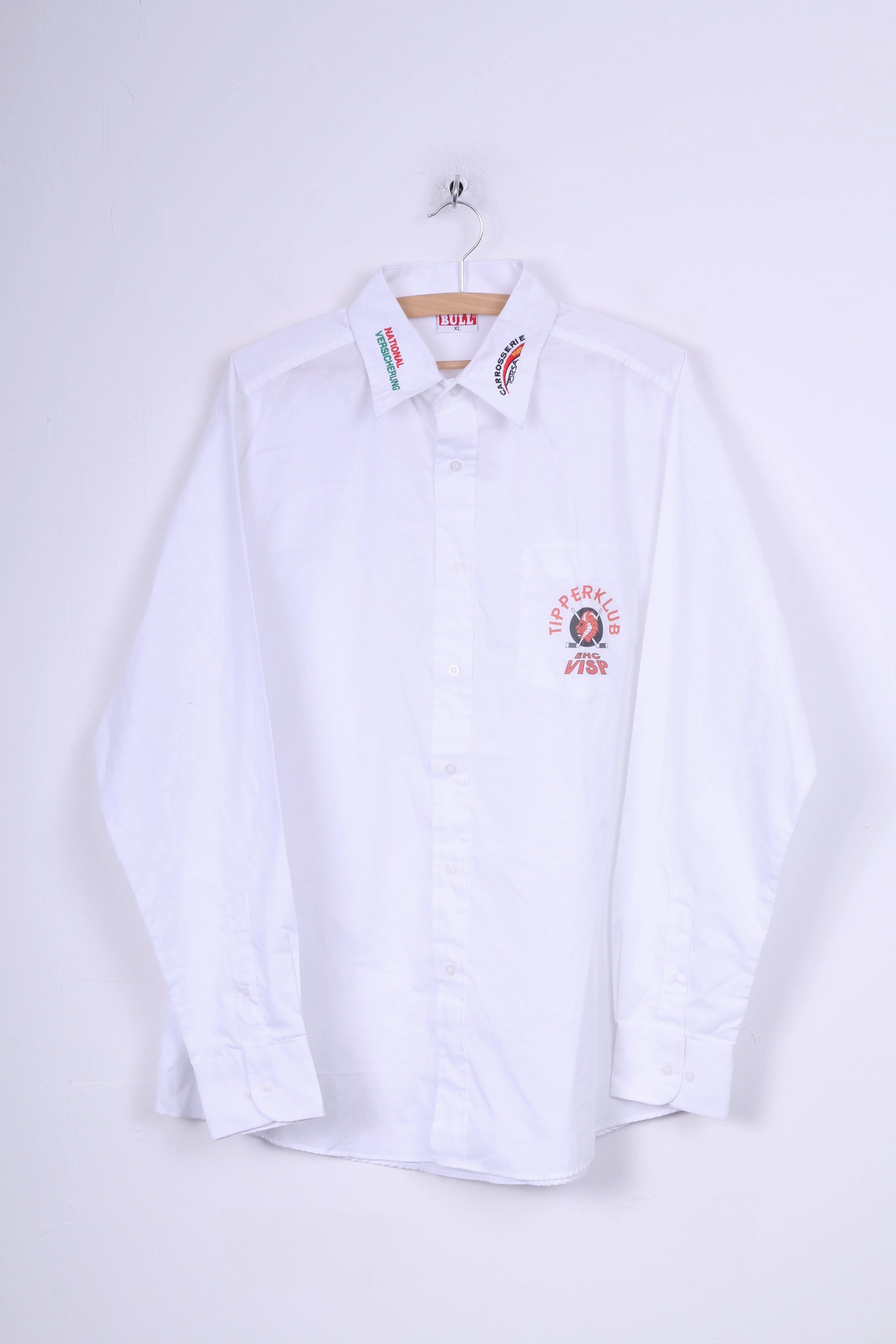 Texas Bull Tipper Klub Ehc Visp Mens XL Casual Shirt White Ice Hockey Cotton Cuffed hem