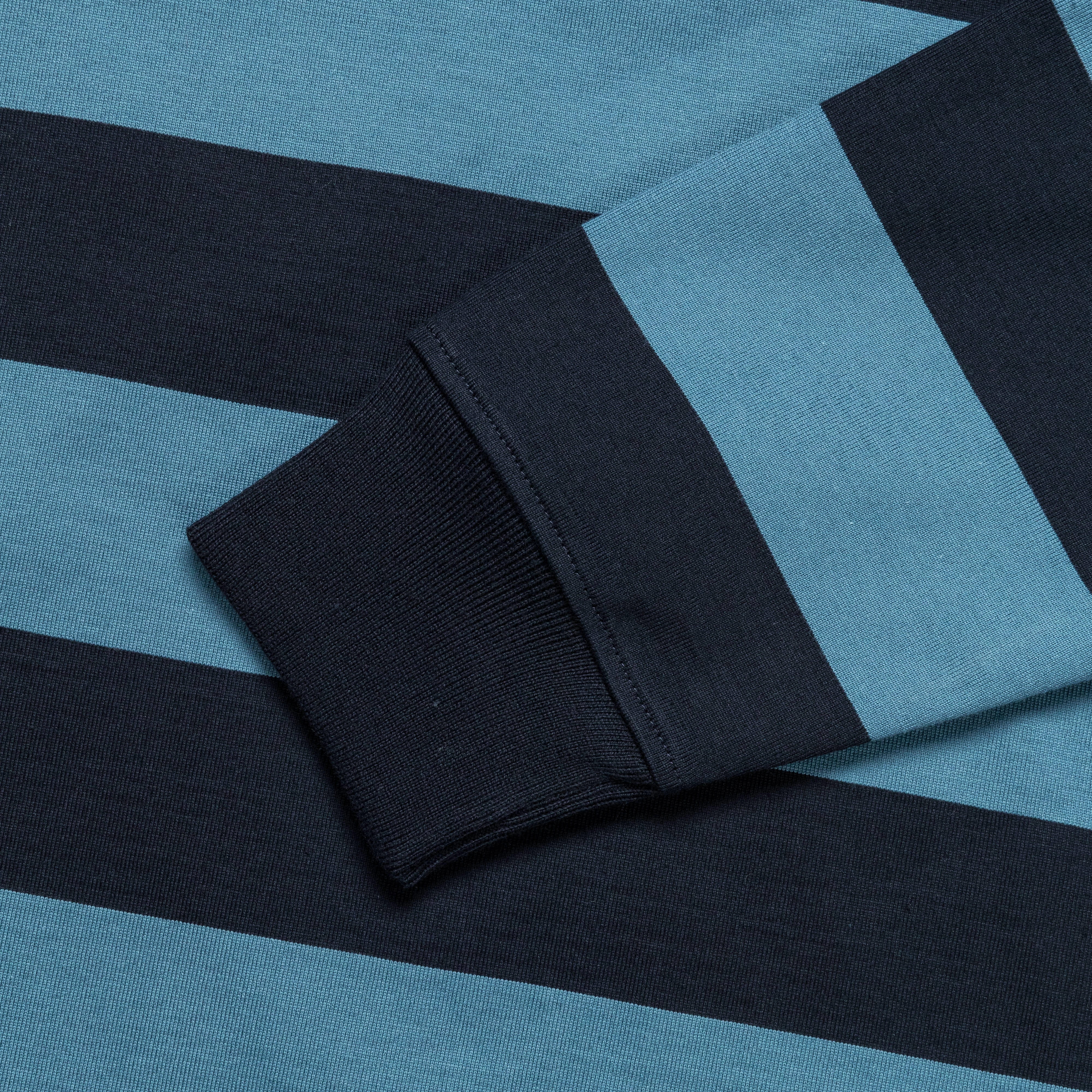 Linen blend Breathable Mesh Panels Heritage Mariniere LS T-Shirt - Rich Navy/Winter Blue