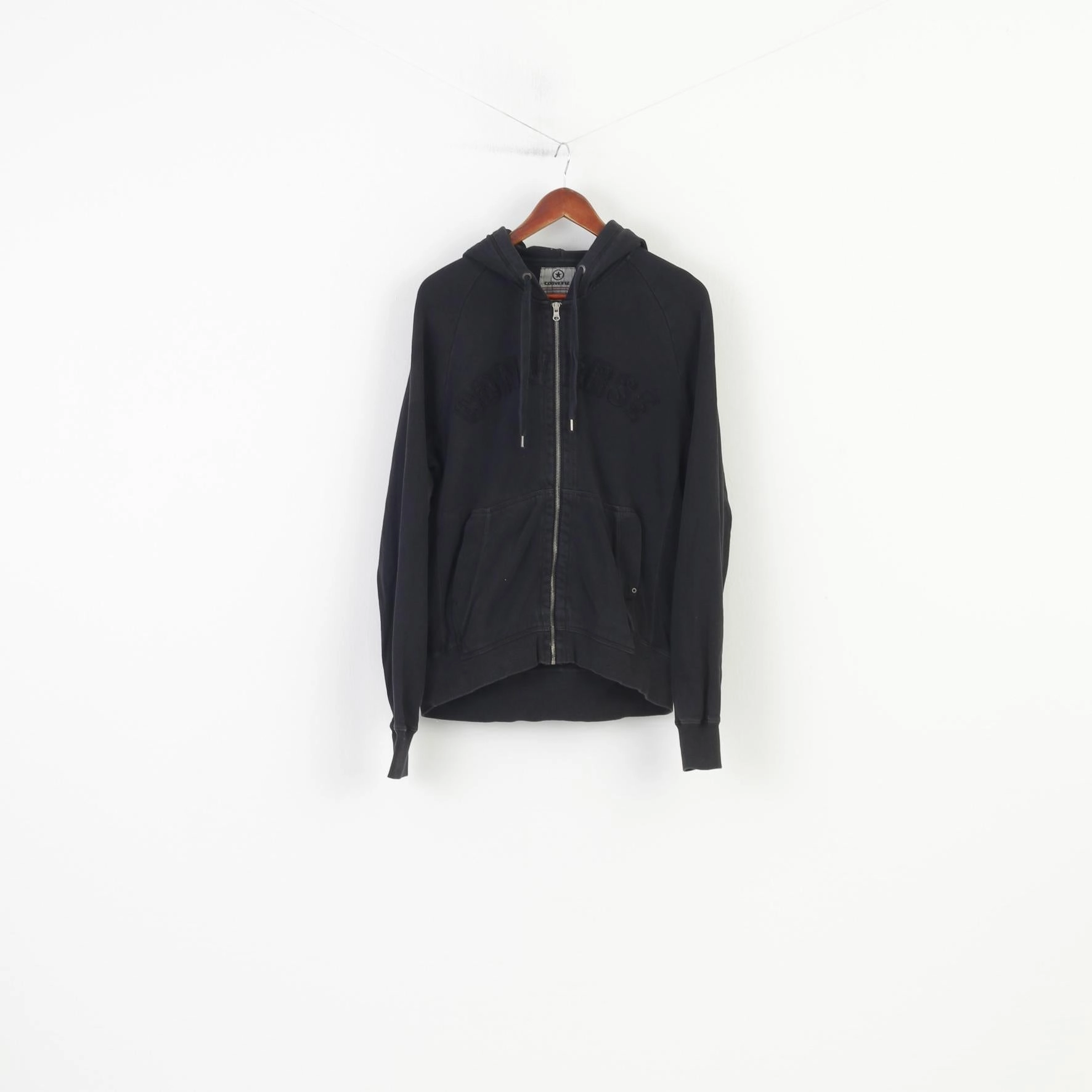 Converse Men S Sweatshirt Black Cotton Full Zipper Hood Pockets Training Hoodie Vintage Sport Top product linen breathability Lightweight Comfort