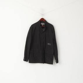 Converse Men XL Jacket Black Cotton Zip Up Pockets Skateboard Casual Lightweight Top Urban Protection Winter Look