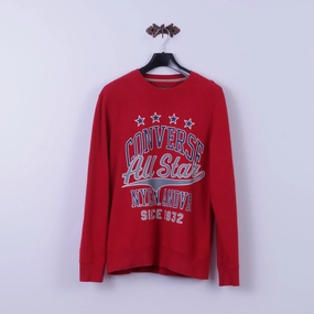 Fashion Essential Active Comfort Wear Converse Mens M Sweatshirt Red Cotton Blend Graphic All Stars NYC Crew Neck Top