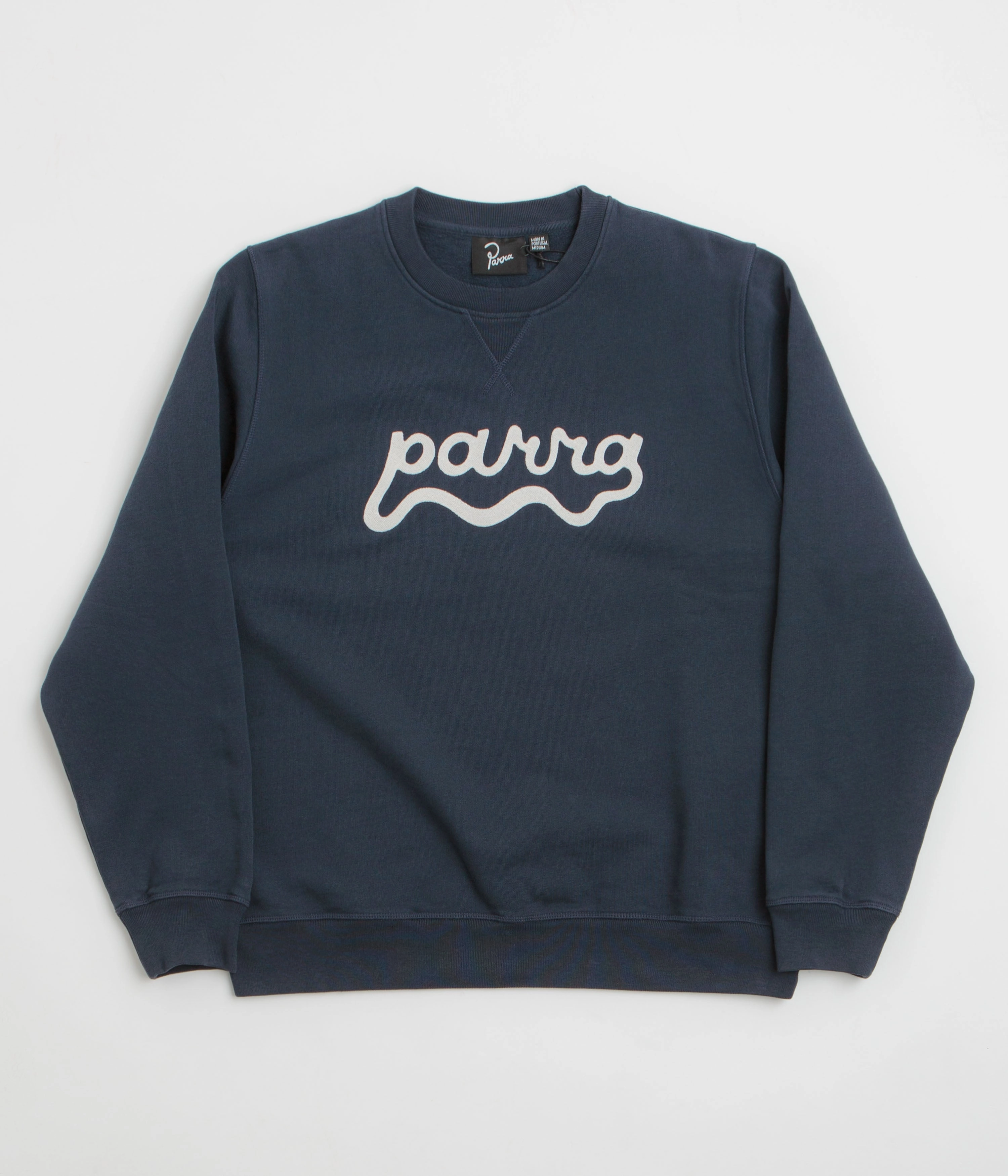 by Parra Water Wave Logo Crewneck Sweatshirt - Navy Blue embroidery accents