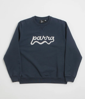 by Parra Water Wave Logo Crewneck Sweatshirt - Navy Blue embroidery accents