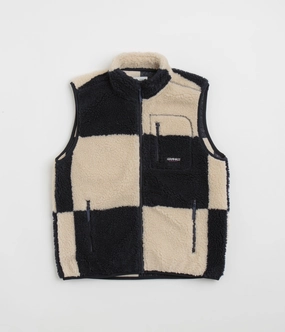 Gym Commute Gramicci Checkered Sherpa Vest - Natural / Navy Check