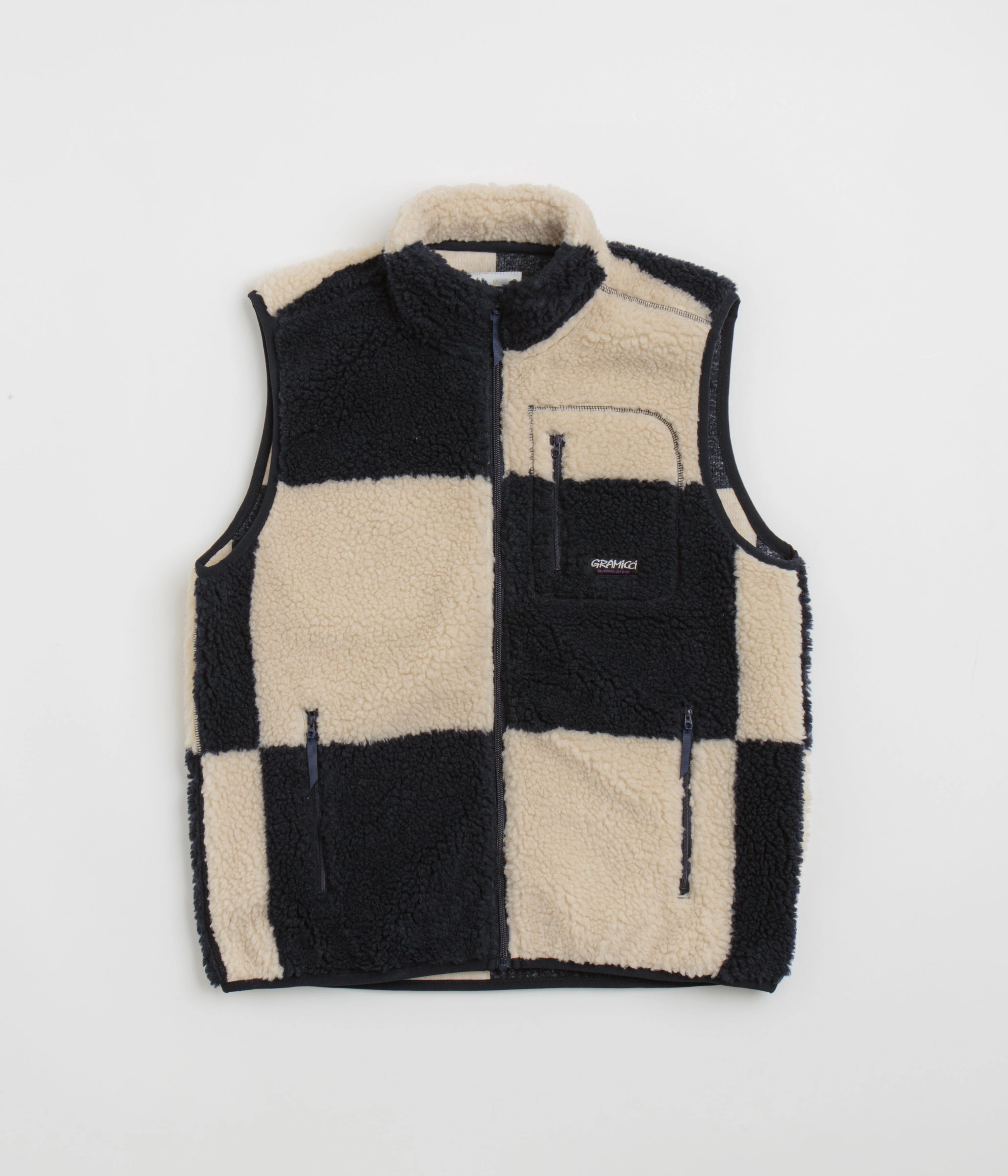Gym Commute Gramicci Checkered Sherpa Vest - Natural / Navy Check