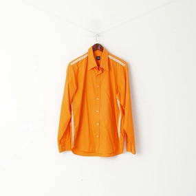 Ergonomic Sleeve Cut Weekend Casual Hugo Boss Men L Casual Shirt Orange Cotton Detailed BUttons Long Sleeve Top