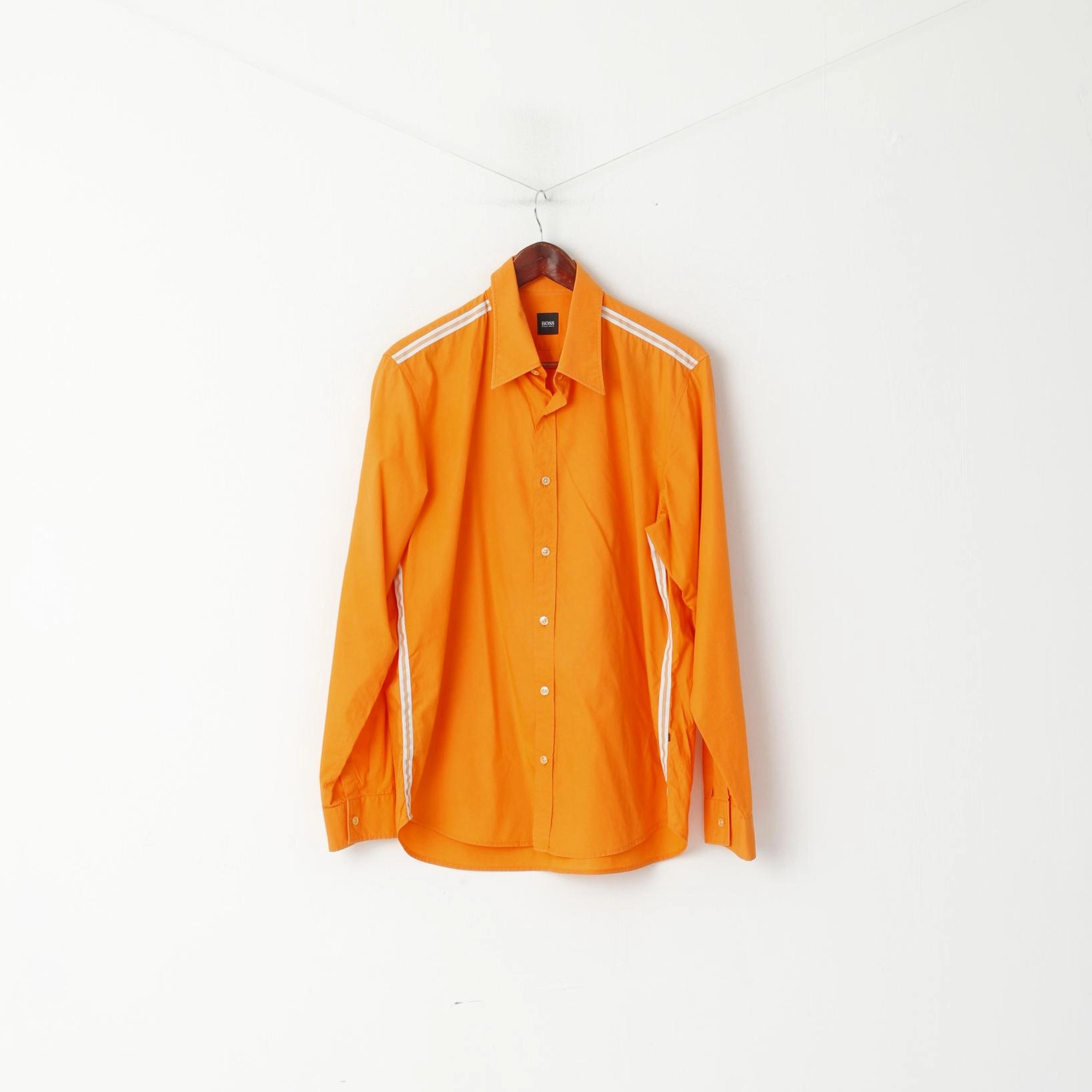Ergonomic Sleeve Cut Weekend Casual Hugo Boss Men L Casual Shirt Orange Cotton Detailed BUttons Long Sleeve Top