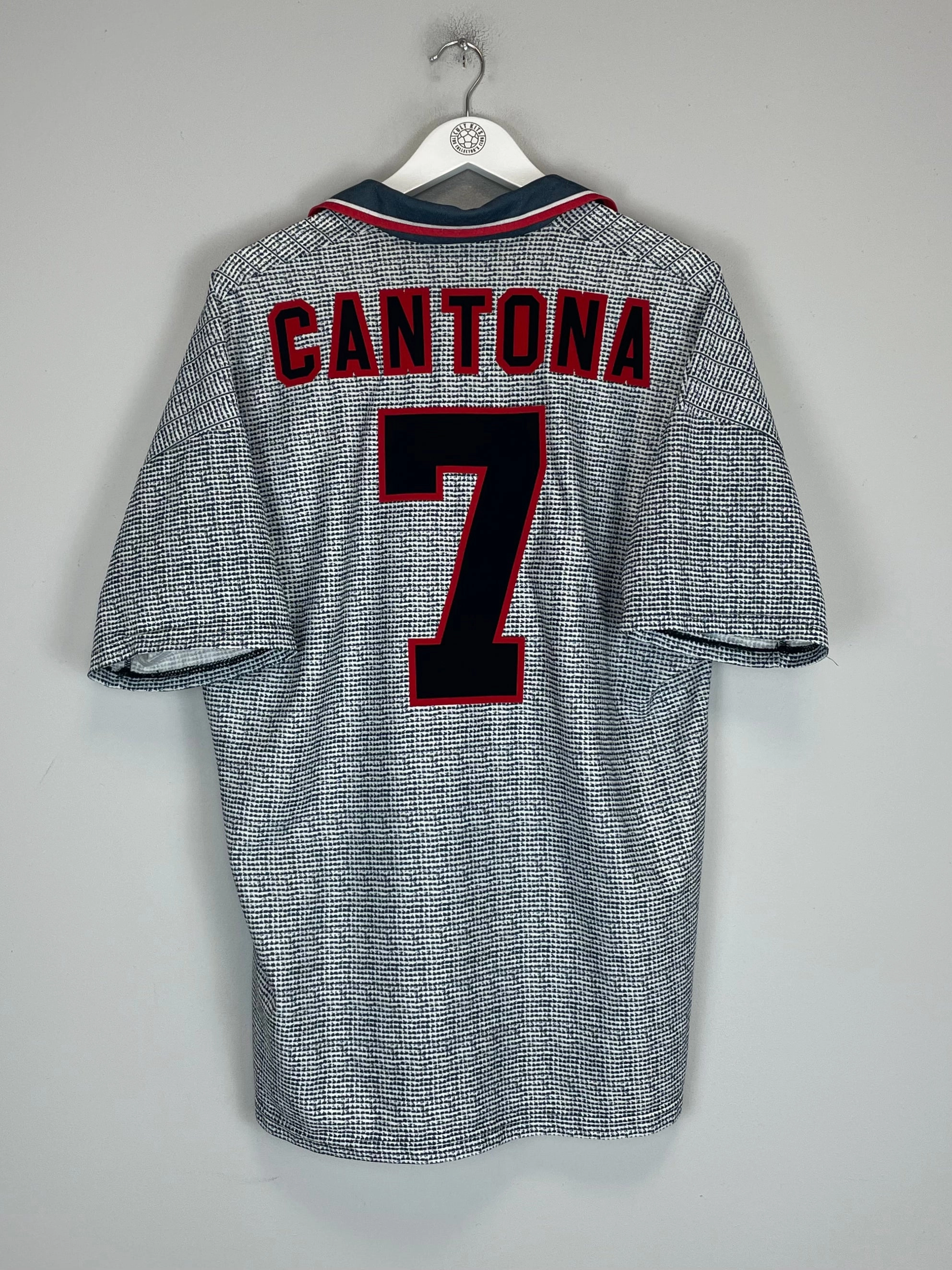 1995/96 MANCHESTER UNITED CANTONA #7 AWAY SHIRT (XL) UMBRO Motion Line
