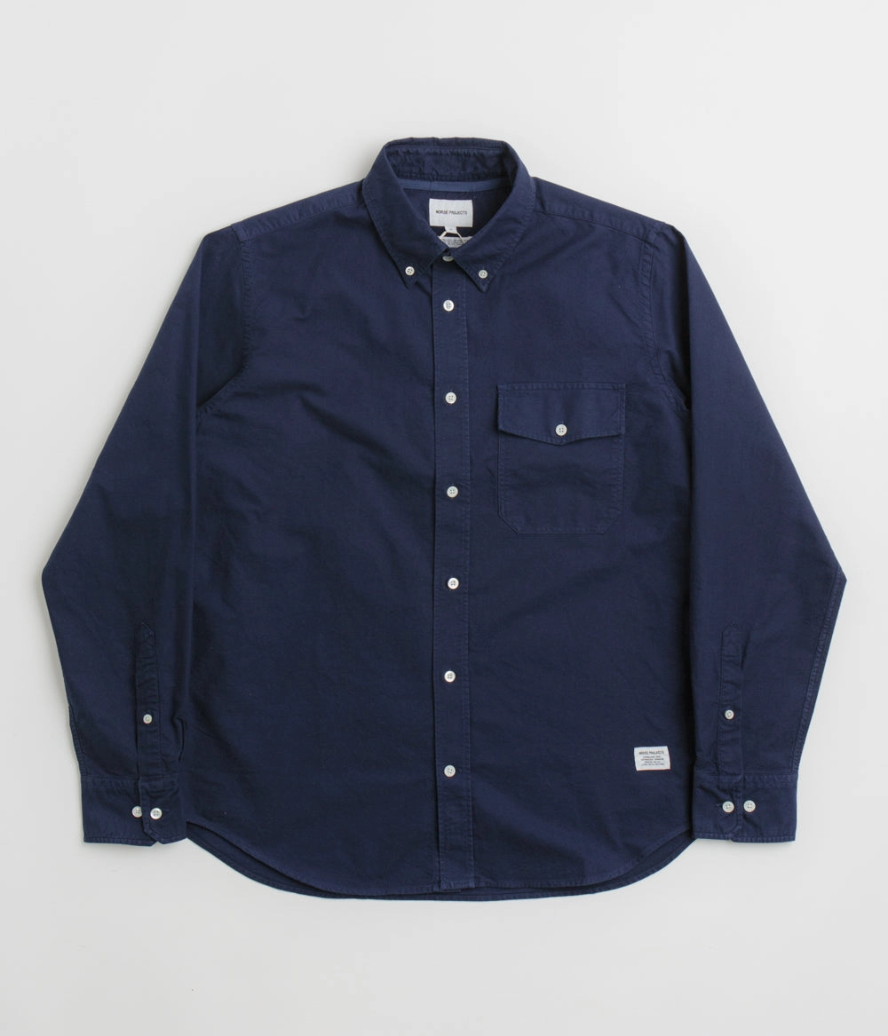 Norse Projects Algot Relaxed Overdyed Oxford Shirt - Workwear Blue Classic Collar