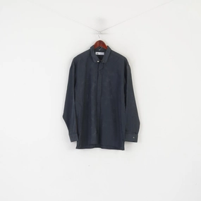 No Bulk Layering System formal dinner C&A New Fast Men 42 L Casual Shirt Charcoal Viscose Bow Print Long Sleeve Top