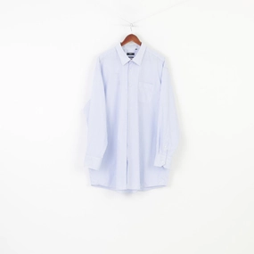 Anti Static Treatment Street Fashion Hugo Boss Men 49 19 1/2 Casual Shirt Striped Blue Long Sleeve Fit Cotton Top