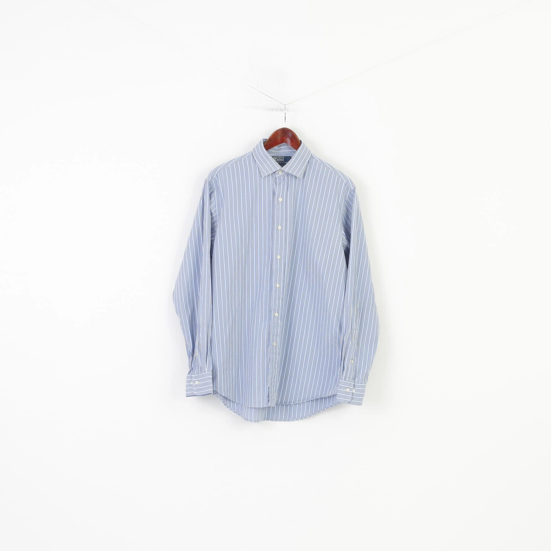 Timeless Piece Polo by Ralph Lauren Men 34 16.5 XXL Casual Shirt Blue Striped Regent Custom Fit Long Sleeve Top