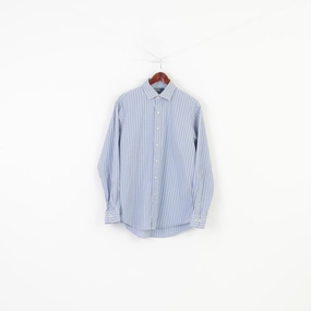 Timeless Piece Polo by Ralph Lauren Men 34 16.5 XXL Casual Shirt Blue Striped Regent Custom Fit Long Sleeve Top