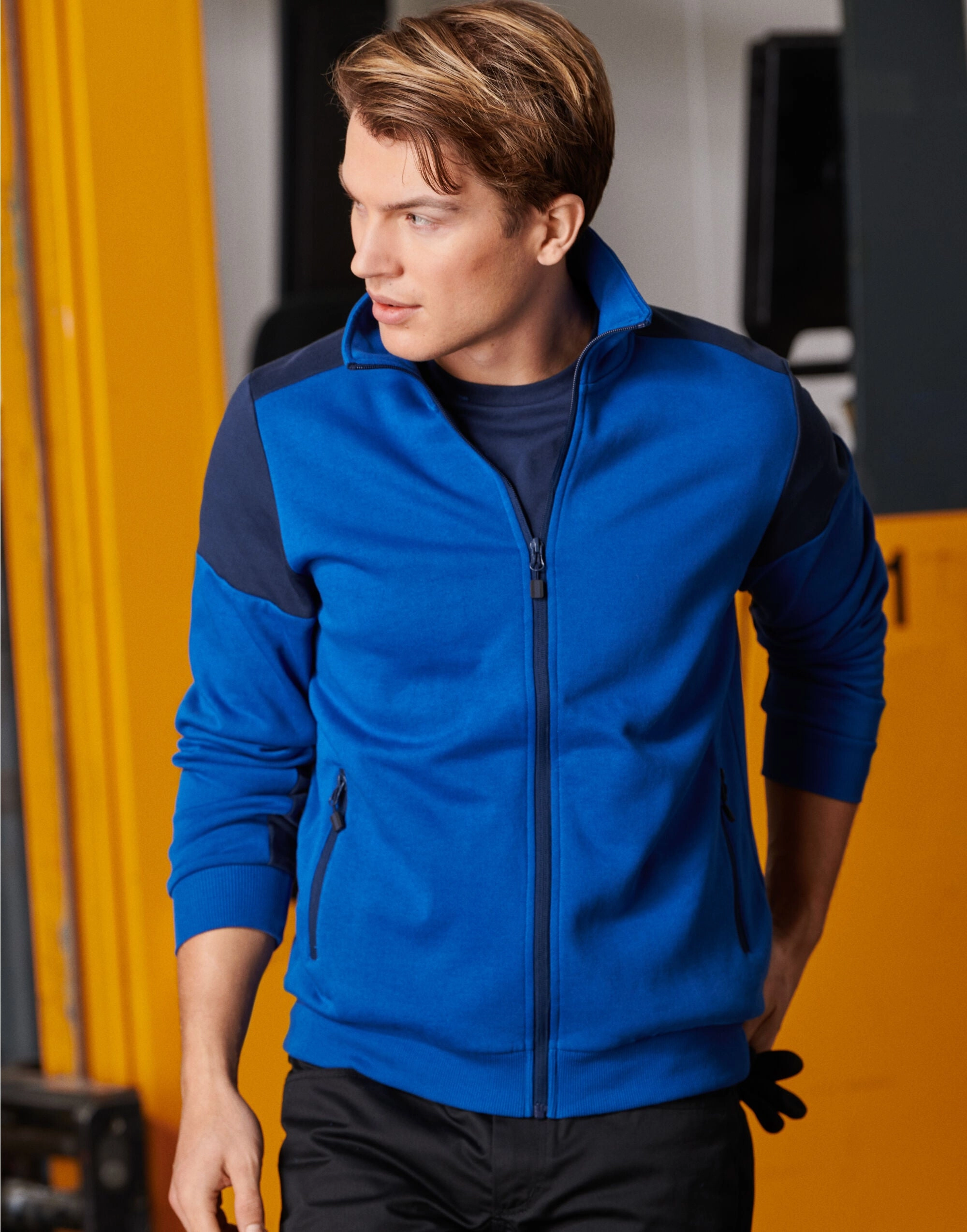 Two Tone Full Zip Sweatshirt | NAVY/COBALT Office Appropriate Festival Outfit