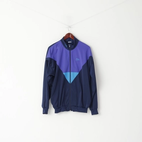 Weekend Look Sportive Men L Sweatshirt Navy Purple Vintage Sport Full Zipper Shiny Oldschool Top