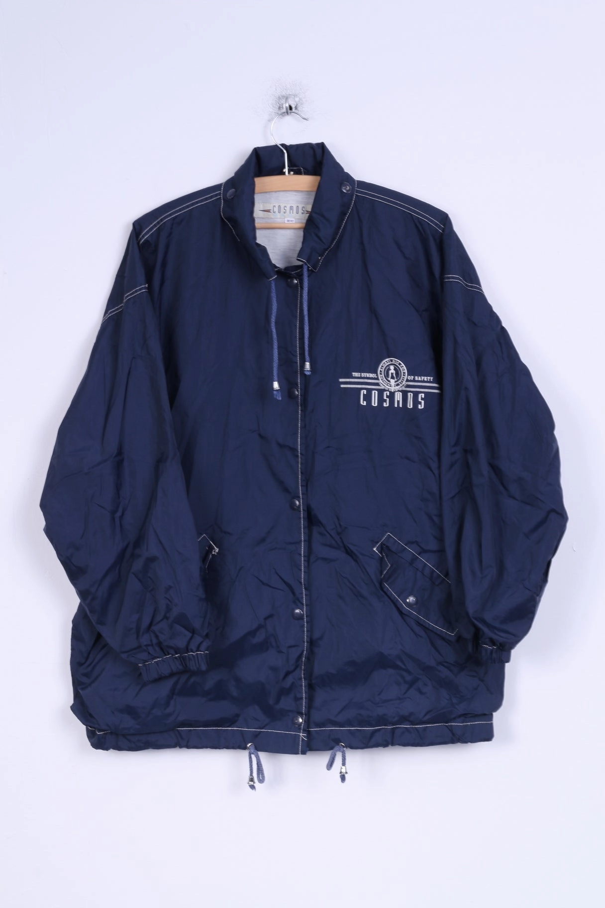 COSMOS Basic Mens 38/40 M Jacket Navy Hidden Hood Nylon Waterproof Top Kinetic Back Ventilation Travel Day