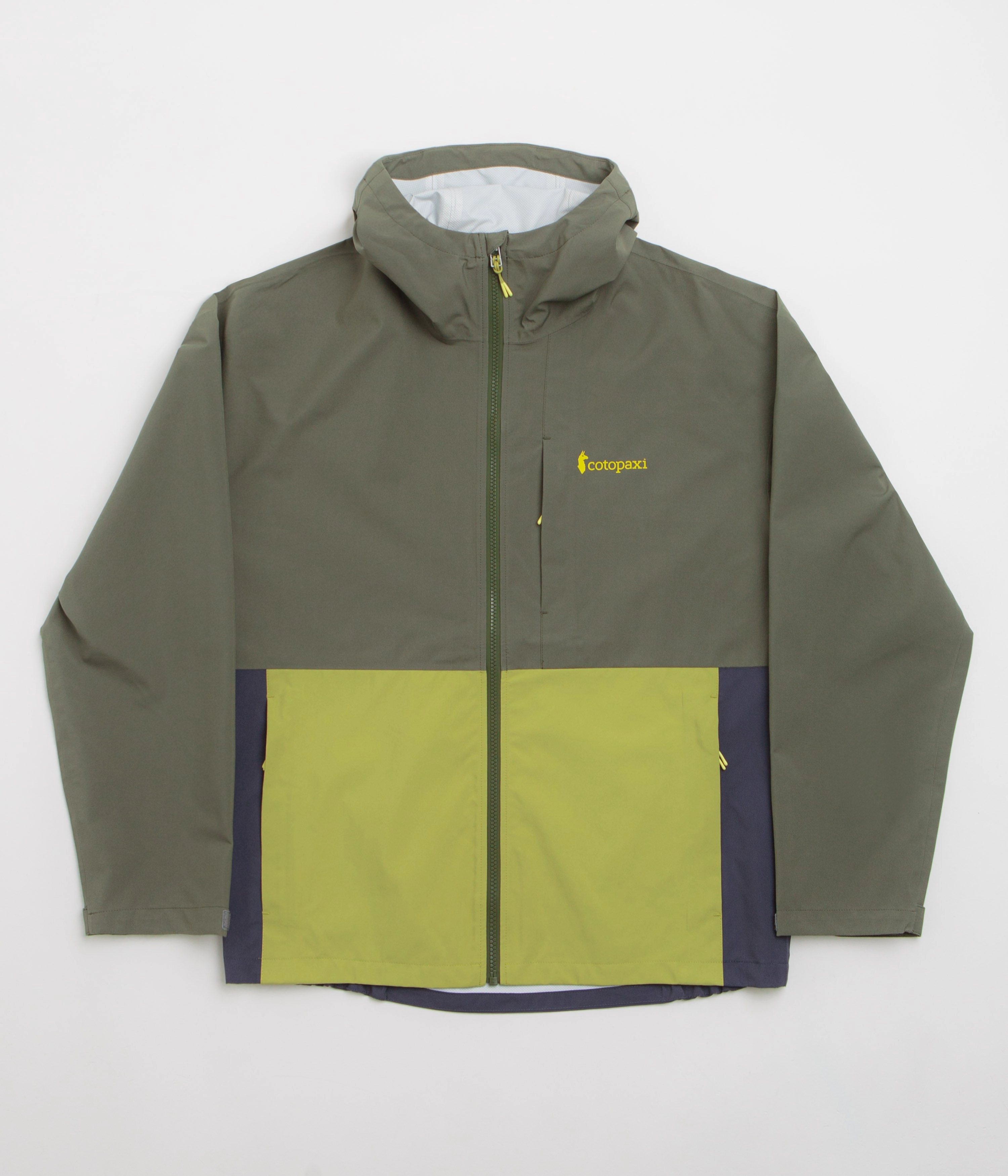 Multi Pocket Noise Reduced Fabric Cotopaxi Cielo Rain Jacket - Fatigue / Lemongrass