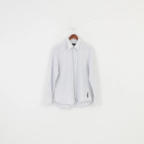 Duck And Cover Men XL Elegant Shirt  Cotton Striped White Light Blue Collar Long Sleeve Buttons Top Weekend Casual Travel Essential