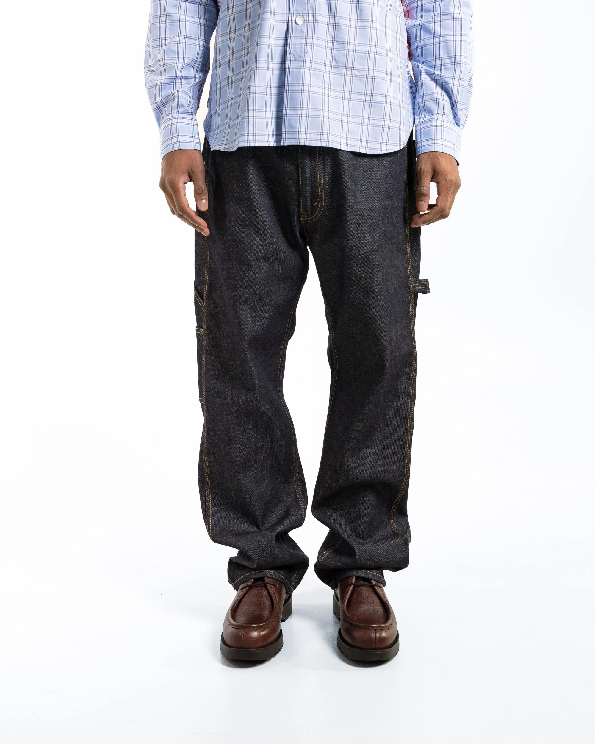 SeamlessPockets Cotton Denim Leather Pants x Levis - Indigo/Brown