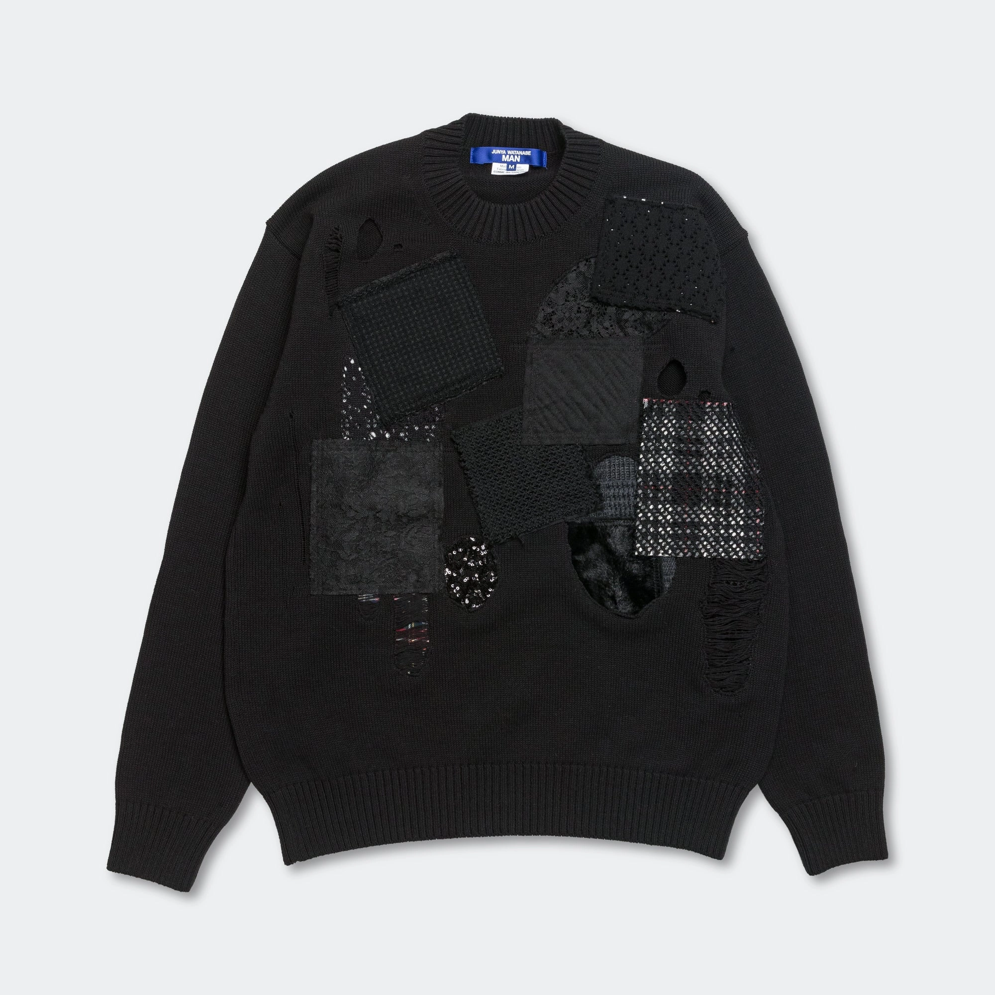 Cotton Jersey Patchwork Sweater - Black Textured Fabric Temperature Regulating Lining