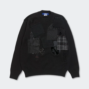 Cotton Jersey Patchwork Sweater - Black Textured Fabric Temperature Regulating Lining