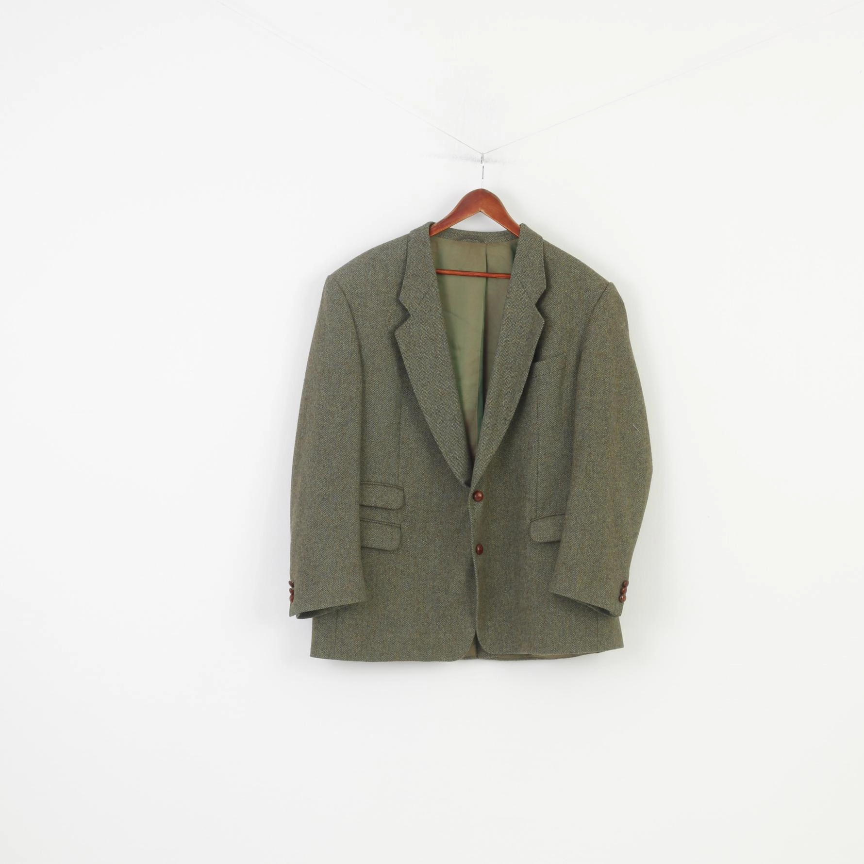 Trendy Jacket Design Kruger Men 48 XL Blazer Green Wool Breasted Elegant Vintage Konen Atelier Torino Jacket