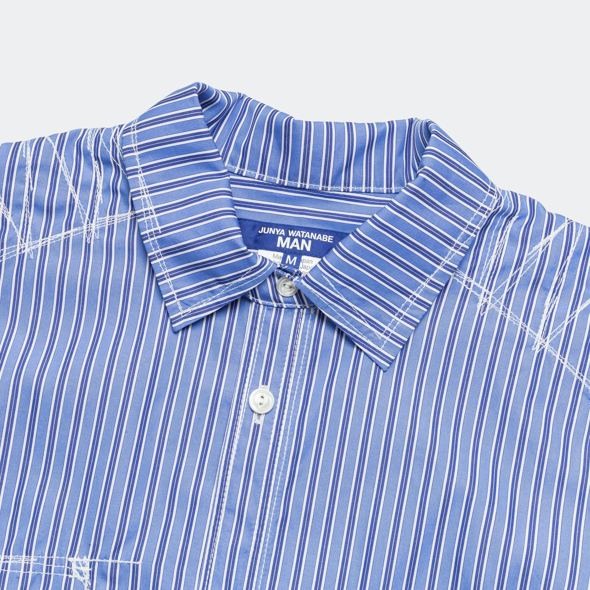 Custom Fit Cotton Stripe Panelled Shirt - Blue/Sax-White