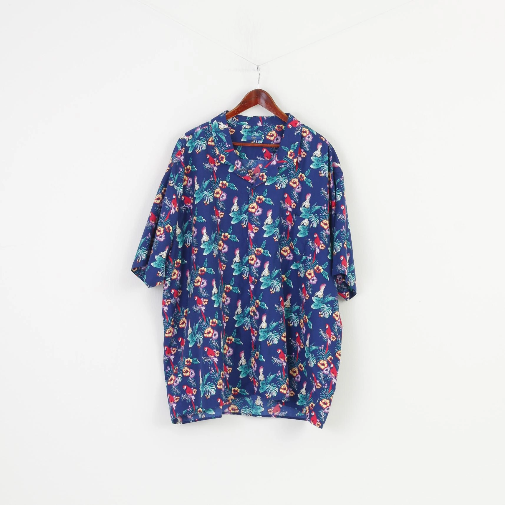 Cotton Traders Men 3XL  Casual Shirt Blue Pocket Printed Hawaii Summer Top High-End Fabric