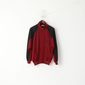 Retro Print Long Sleeves Escargot Men M Sweatshirt Maroon Vintage Colorado Shiny Zip Up Retro Top