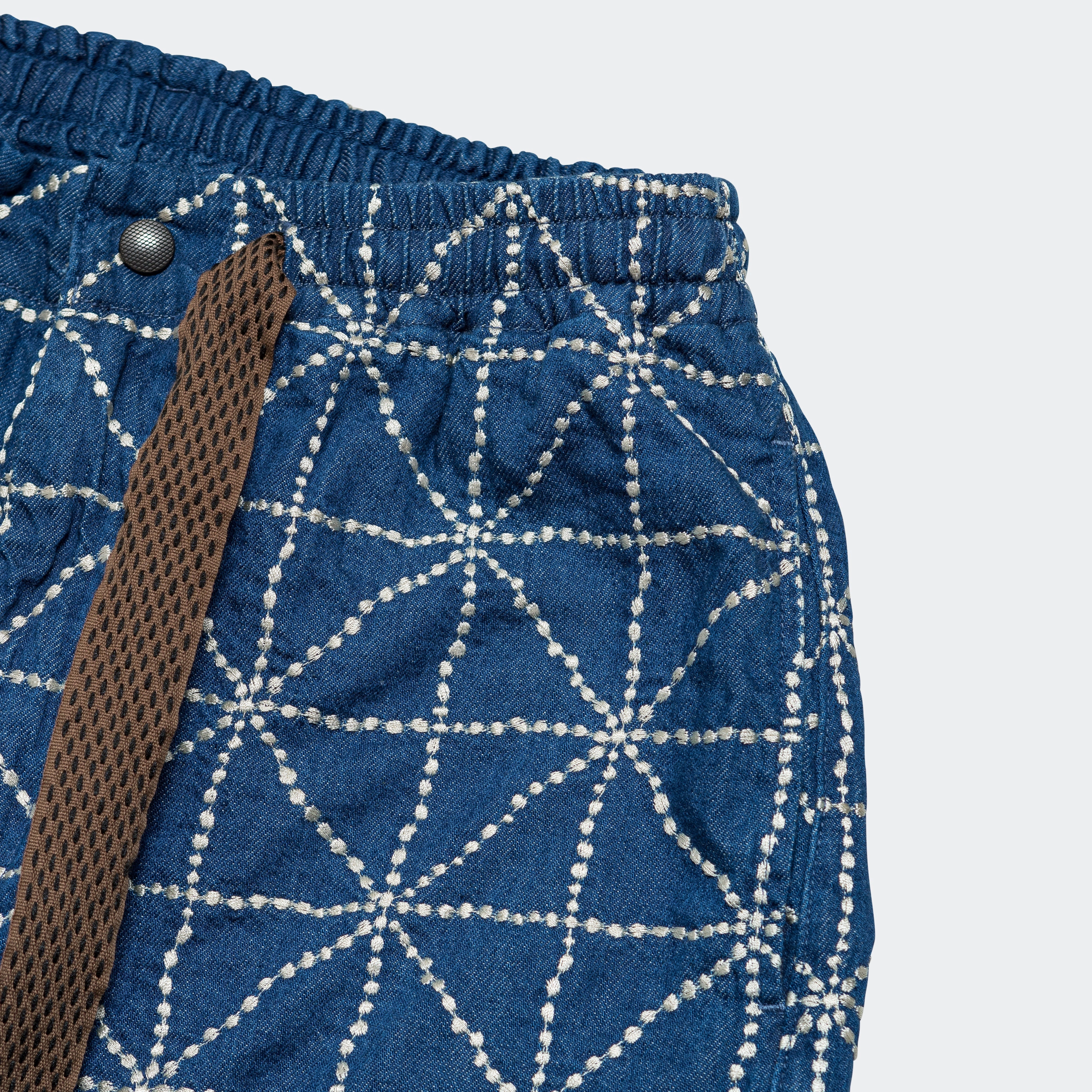 Compact Storage DoubleLayeredKnees 8oz Denim FOLK-DOJO Embroidery EASY Pants - Midtone