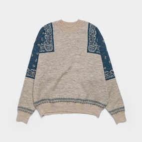 12G Wool Bandana Crew Sweater - Navy Reinforced Hemline