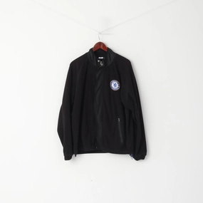 Retro Print Anti fungal Chelsea Football Club Men XL Fleece Top Black Full Zipper Official Sport Top