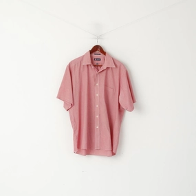 Unisex Design Chaps Men XL Casual Shirt Red Mini Check Cotton Buttons Down Collar Short Sleeve Top