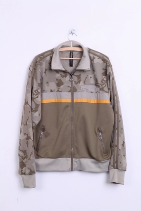 Crafted Men L Sweatshirt Khaki Camuflage Full Zipper Shiny Pockets Casual Top product snowboarding suitable thrill Vintage Look