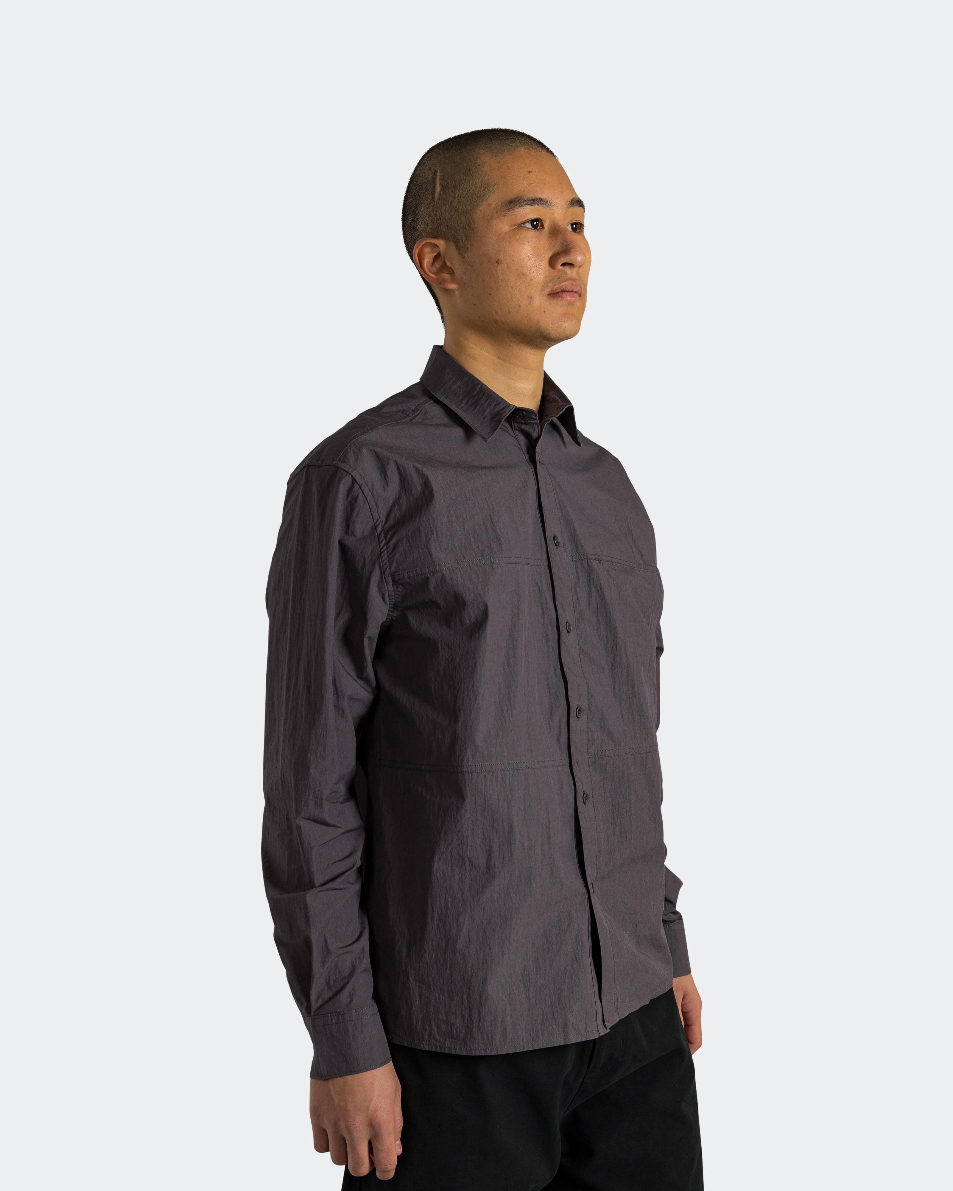 Stylish Appearance Bold Graphics Crinkle Cotton Panel Shirt - Charcoal