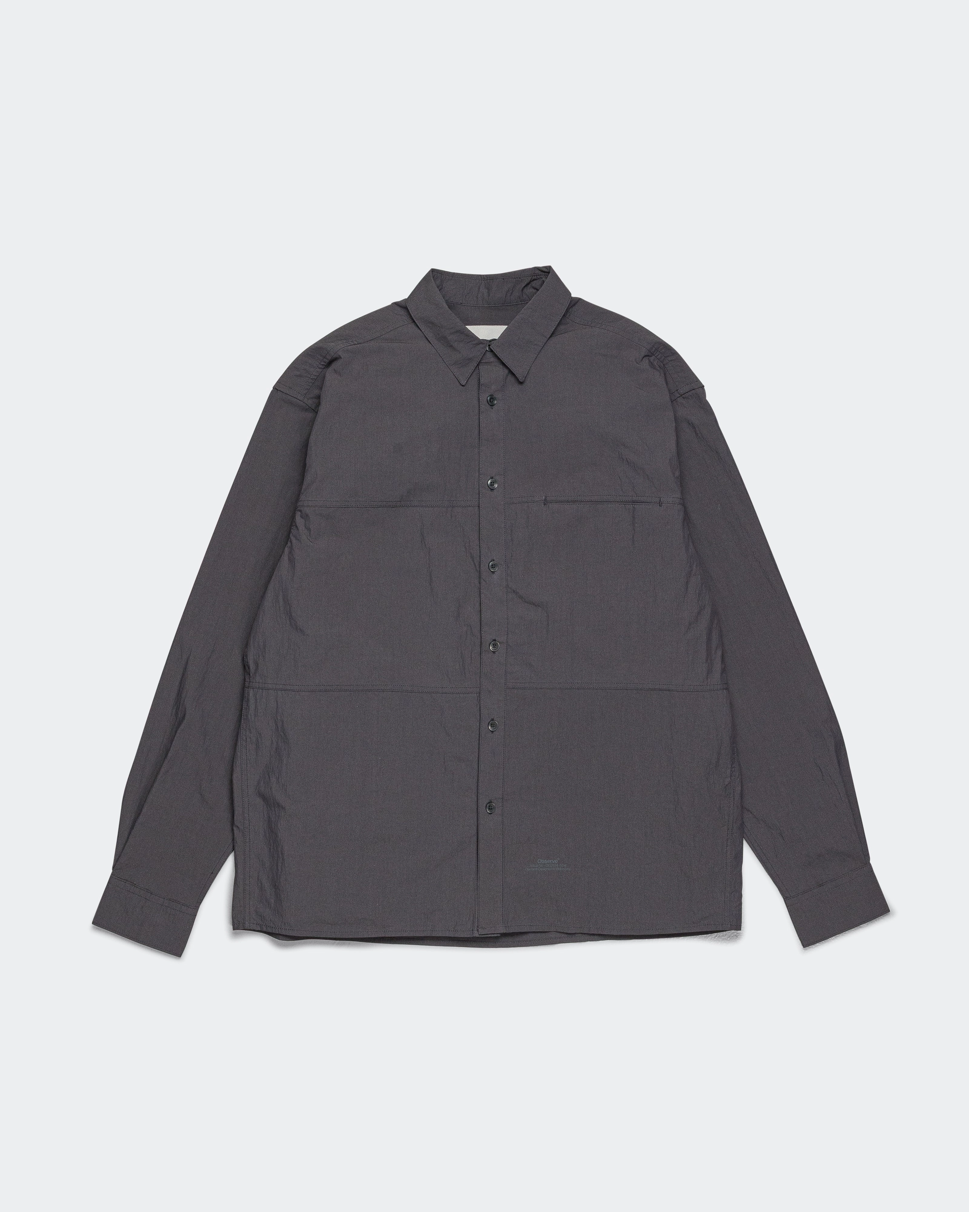 Soft Collar Design Crinkle Cotton Panel Shirt - Charcoal