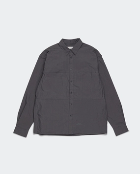 Soft Collar Design Crinkle Cotton Panel Shirt - Charcoal