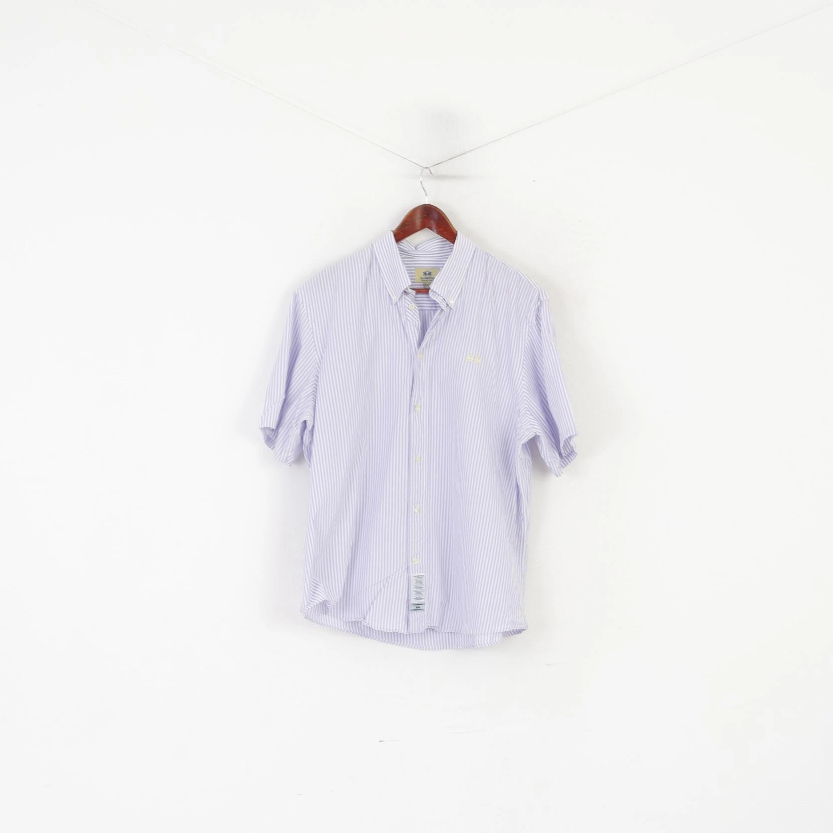 Country Charm Low Maintenance La Martina Men XXL Casual Shirt Purple White Striped Cotton Short Sleeve Top