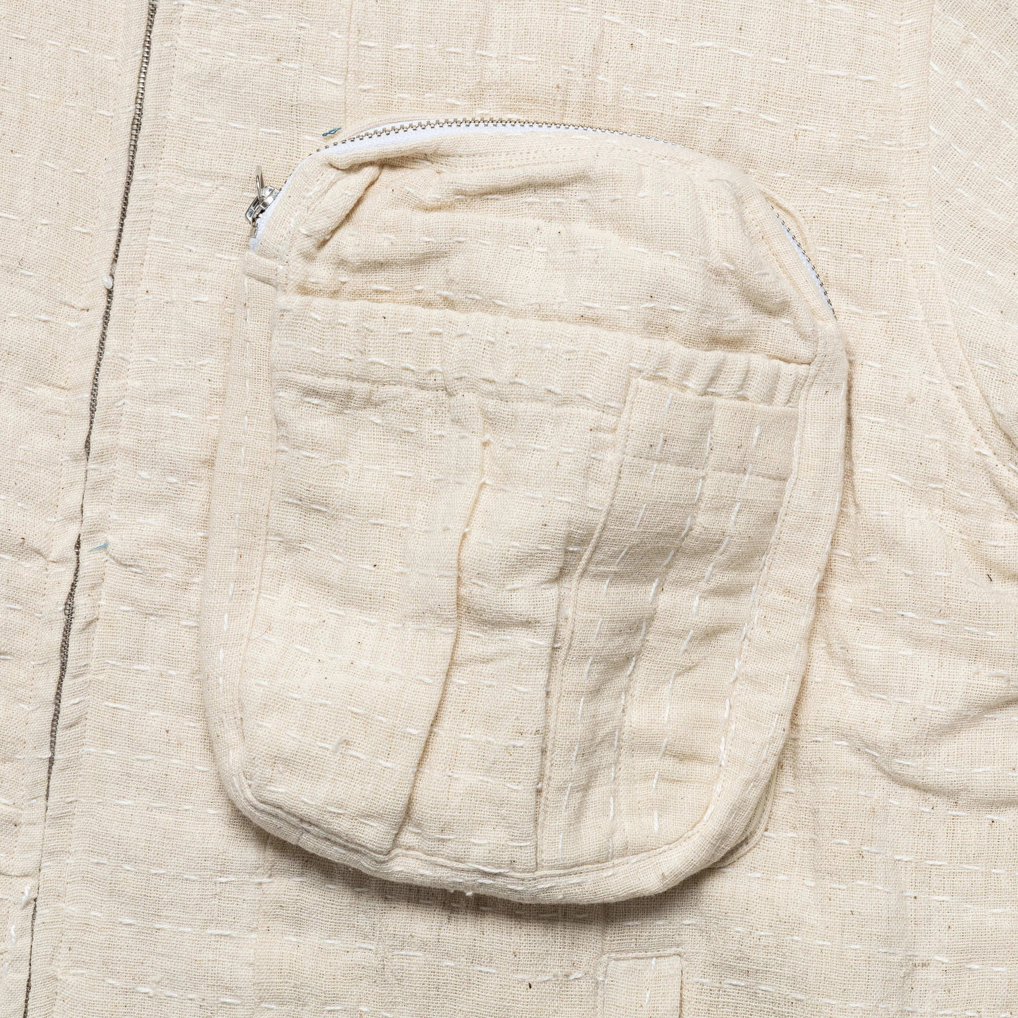 Bonded Hemline Cropped Jacket - Kantha Embroidery Ecru/Olive