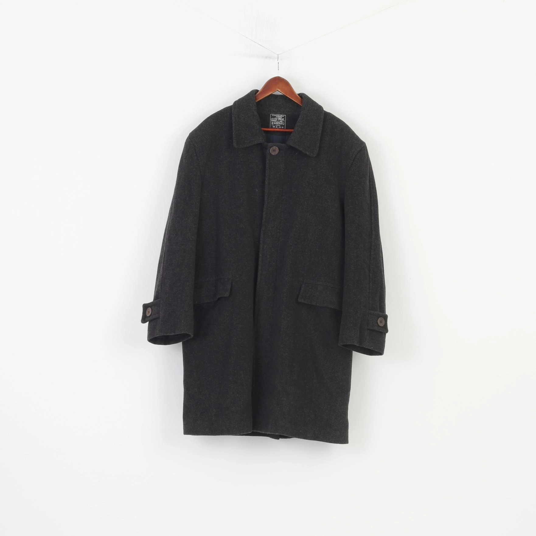 Tomaszek Men L Coat Charcoal Wool Cashmere Italy Shoulder Pads Vintage Top Lightweight Fabric commuting