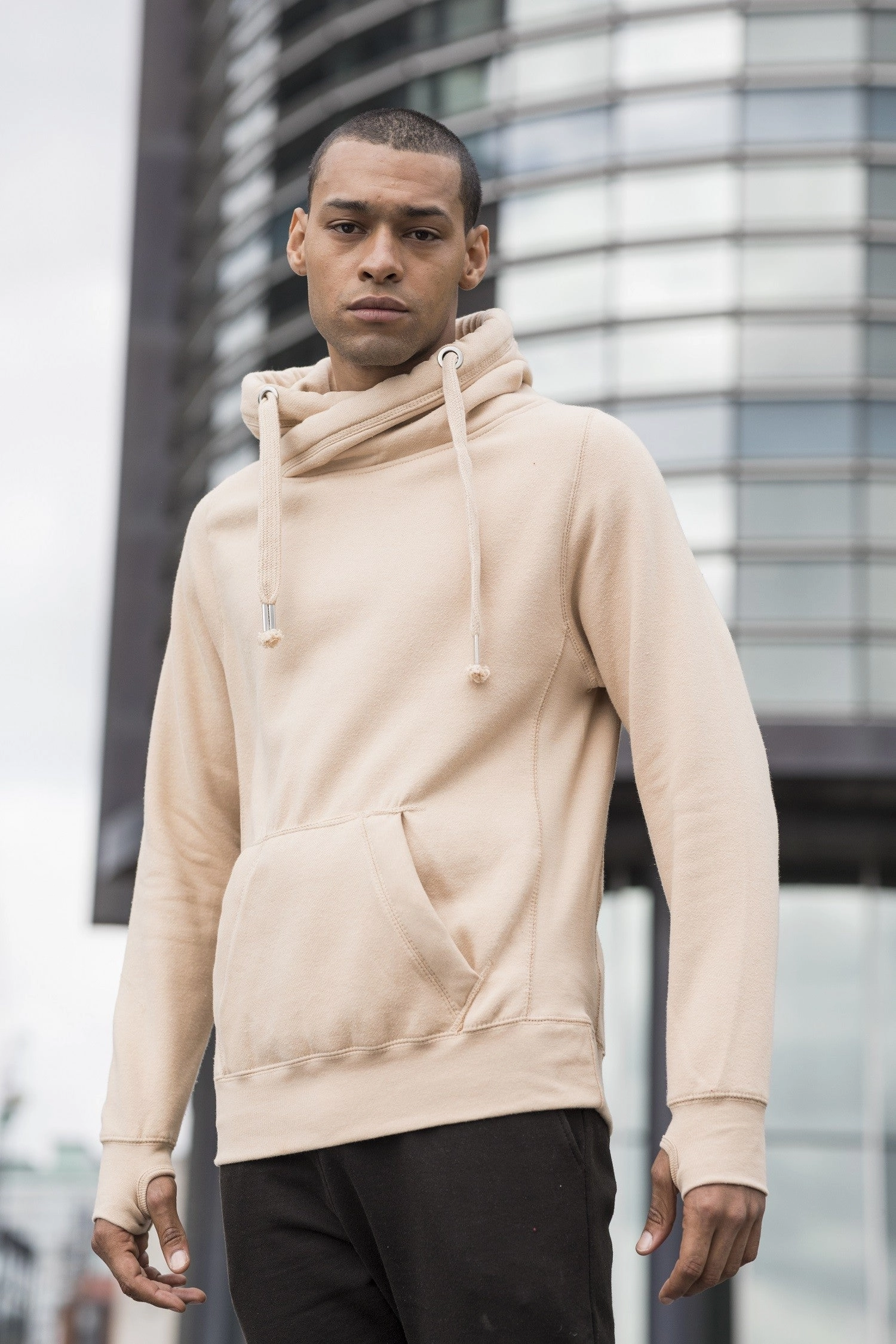 Cozy Feel Urban Style Cross Neck Hoodie | HEATHER GREY
